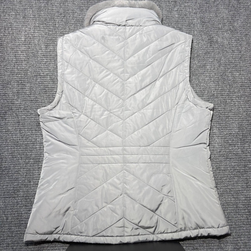 Calvin Klein WomensGrey Faux Fur Trim Chevron Quilted Puffer Vest Large M2XT7492 - Picture 4 of 5